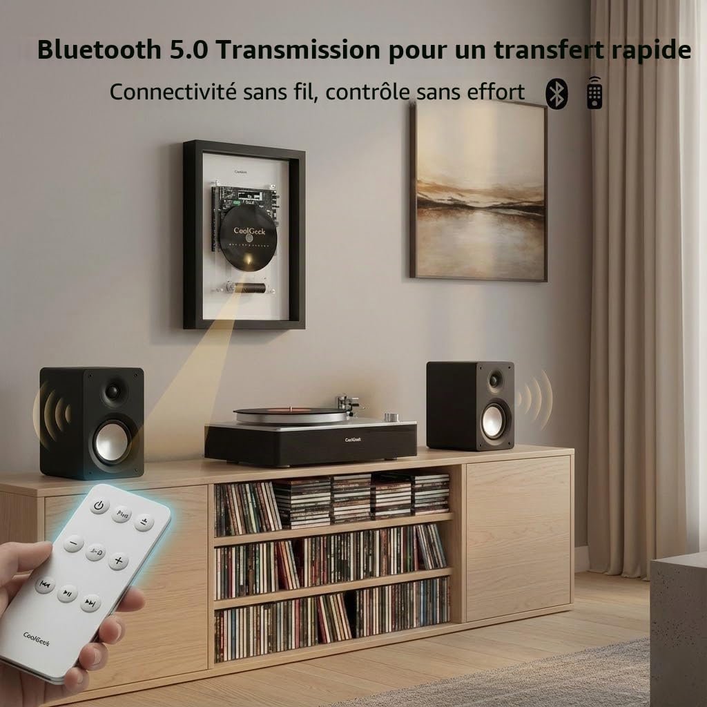 Lecteur CD vertical portable M1, montage mural ou de bureau, design industriel transparent, transmetteur audio Bluetooth Hi-Fi, batterie rechargeable de 8 heures, haut-parleurs externes