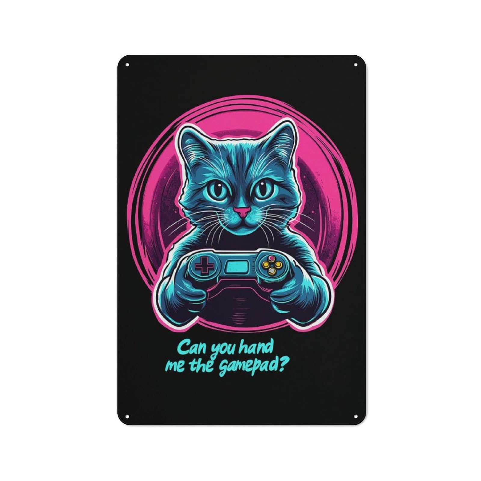 Junmoney Style Vintage Tin Sign 30X20cm Featuring Gamer Cat Gaming Gamepad For Bar Or Restaurant, A Decorative Christmas Gift For Bar Decor Enthusiasts