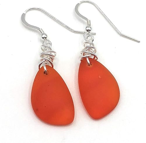 Miniatura 13 de Pendientes populares de cristal de mar reciclado en ganchos de plata esterlina Sea Foam Green,Azul,2-Azul,Turquesa,Rojo,Verde jade,Lavanda,Puesta de