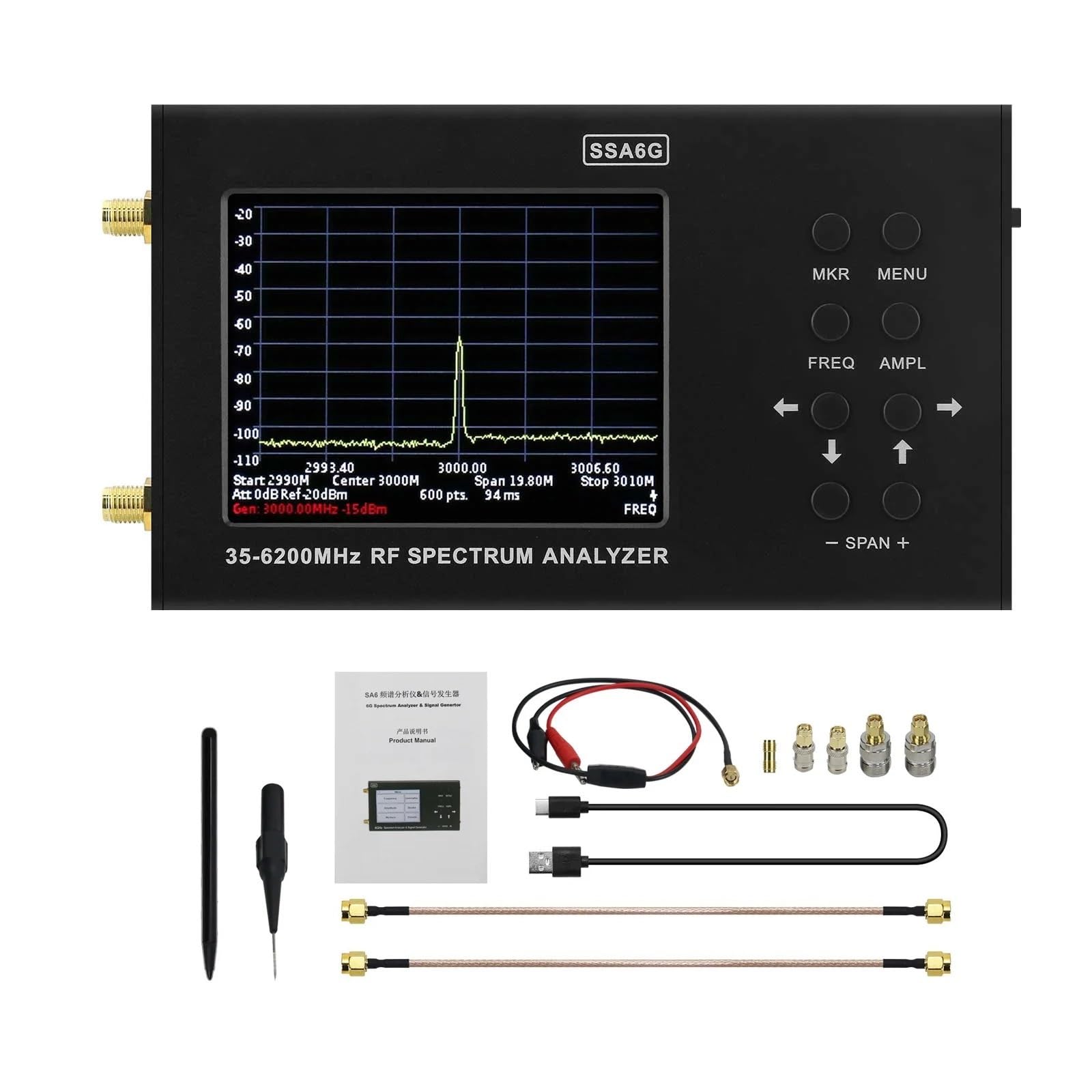 Network Analyzer, SSA6G 35MHz-6200MHz - Spectrum Analyzer - Multimeter Spectrum Explorer with Test Probe