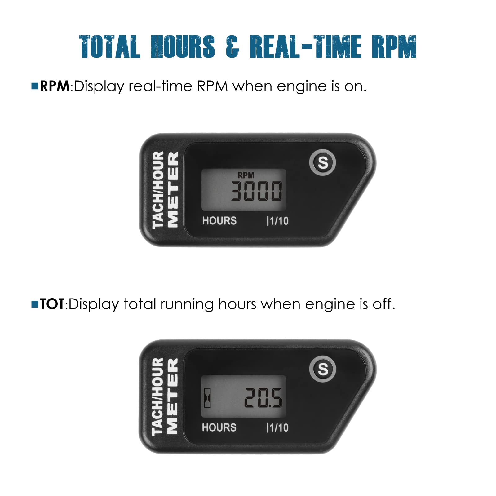 Runleader RL-HM016R Tacómetro digital de horas,diseño impermeable(negro).