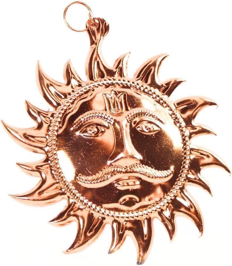 Copper Sun Wall Decor, Wall Hanging & Door Hanging Engraved for Home Temple Use,Surya Dev East Direction