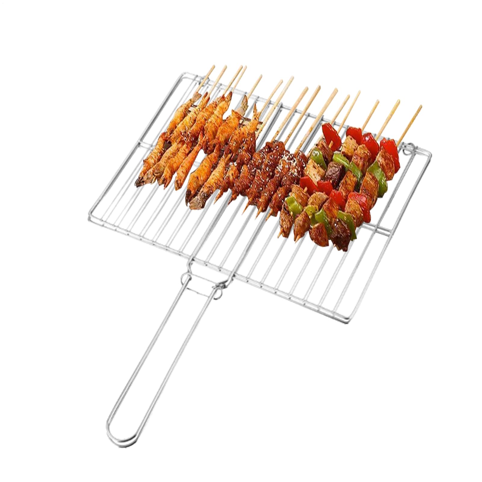 Cesta para barbacoa, cesta para barbacoa, cesta para barbacoa de pescado | rejilla de acero inoxidable, jaulas rectangulares, ligeras y portátiles, con mango largo para peces de pollo