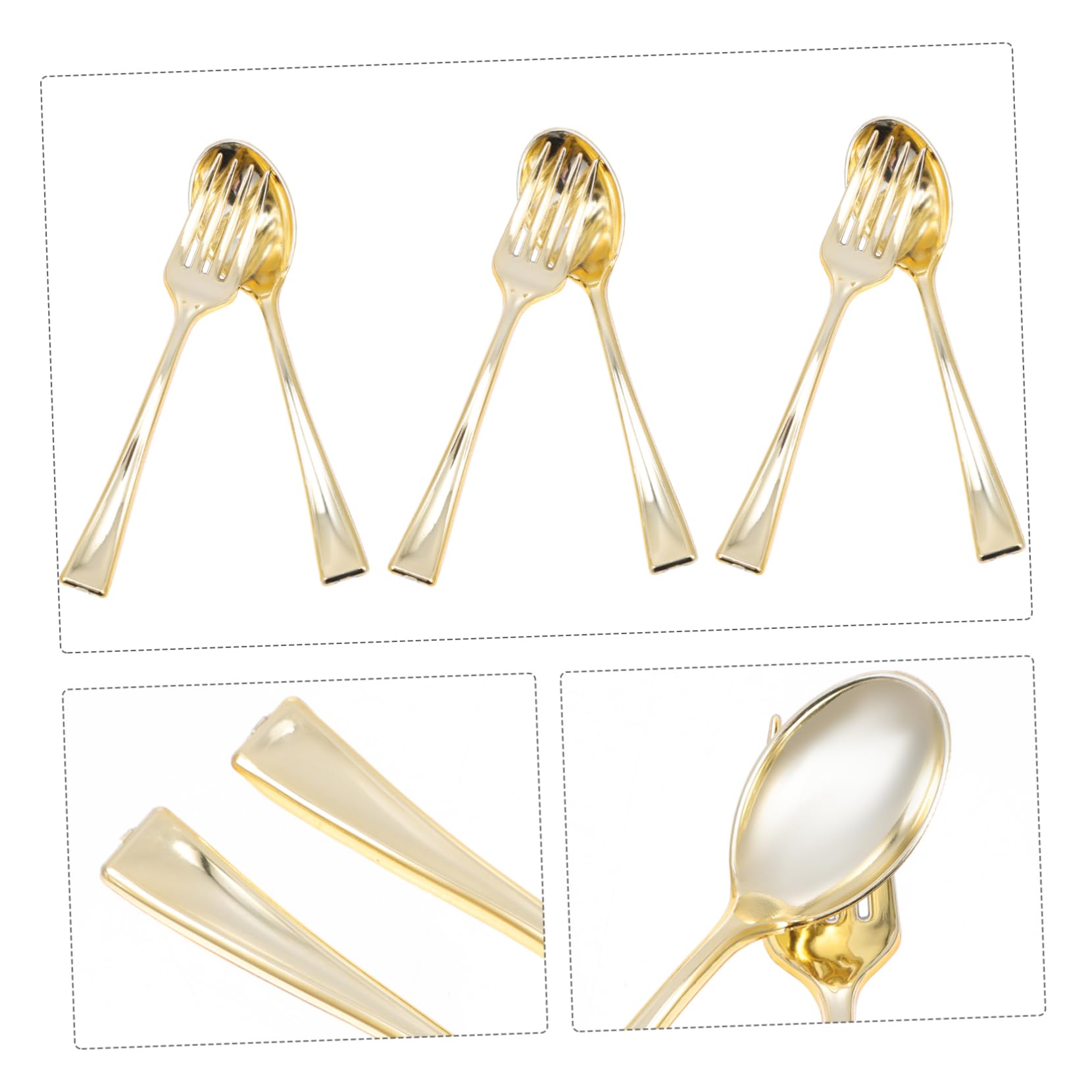 NOLITOY 24pc Gold Spoon Fork Set Multipurpose Disposable Utensils for Desserts Coffee Restaurant Food Scoops
