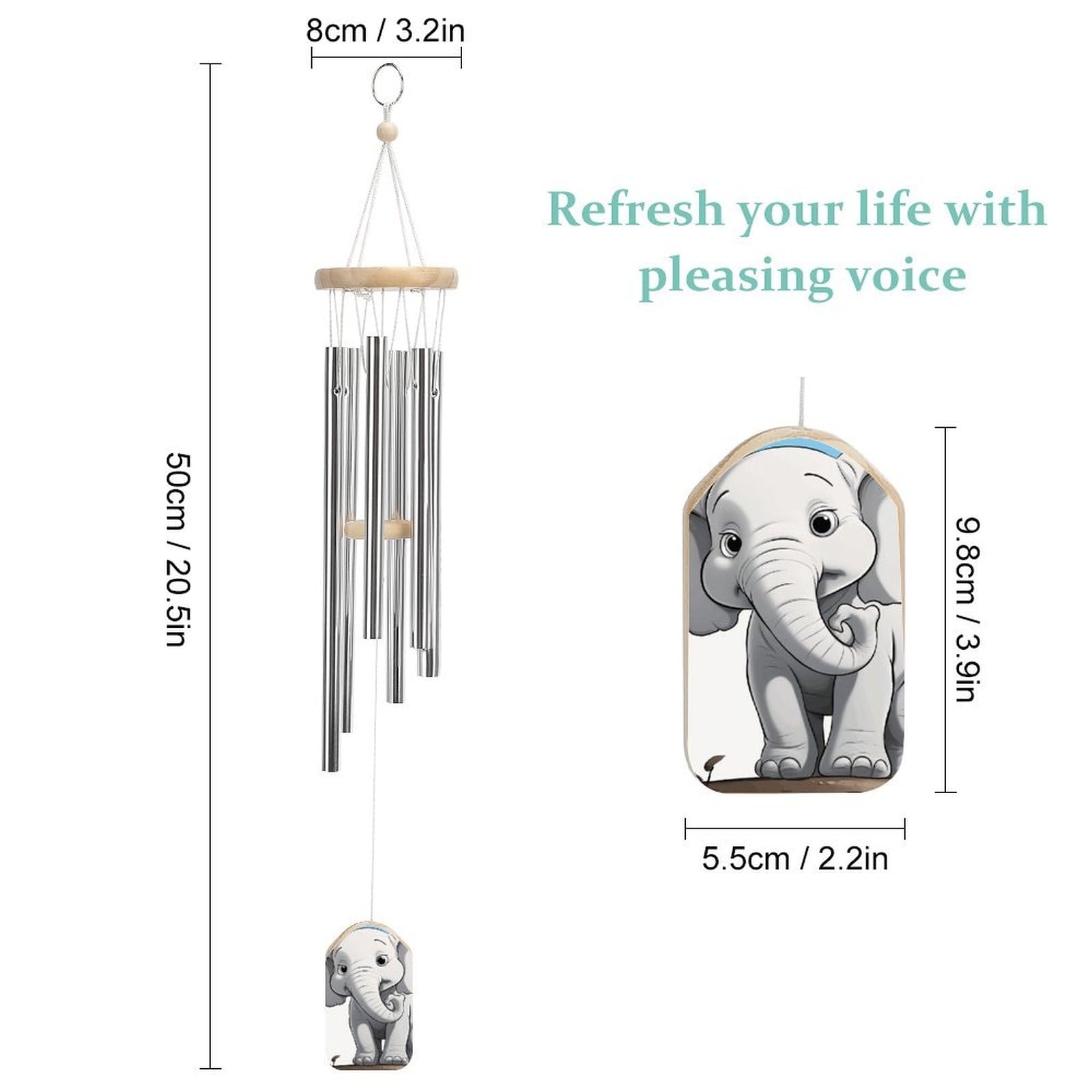 Outdoor Wind Chimes, White Elephant Printed Wind Chimes,Simple Wind Chimes,Curtain Wind Chimes for Home Decoration