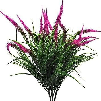 10Pcs Foxtail Grass Artificial Plant Flowers for Outdoors UV Resistant Fake Plastic Greenery Shrubs Faux Plants Outside Garden Window Box Planters Porch Home Indoor Decoration Red