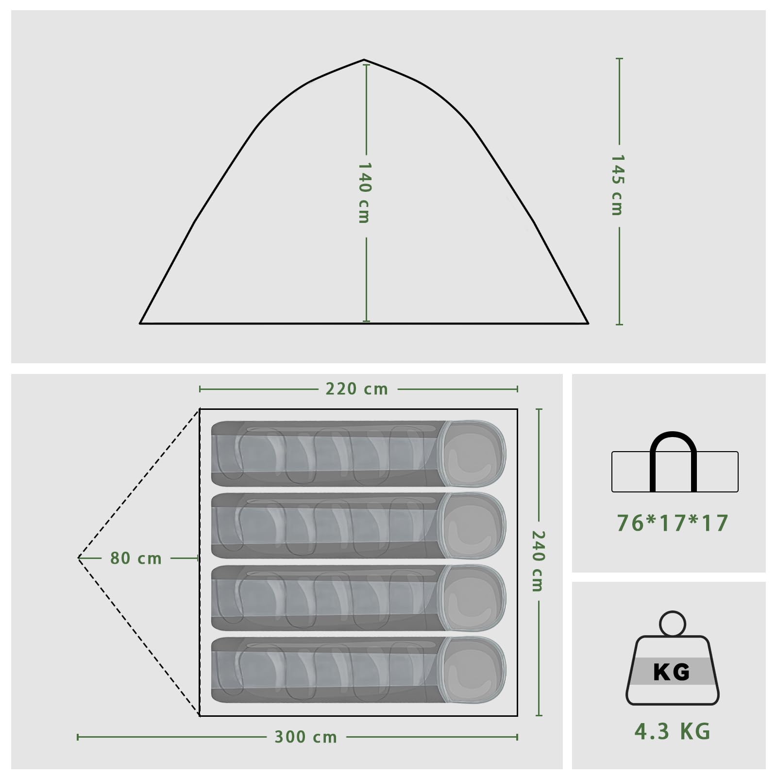 Zelt Pop Up,Camping Zelt Automatisches 2-4 Mann Personen Kuppelzelt 300x240x145 Wasserdicht Winddicht Campingzelt Quick Up Tent Wurfzelt mit Abnehmbarer Zelte für Familien