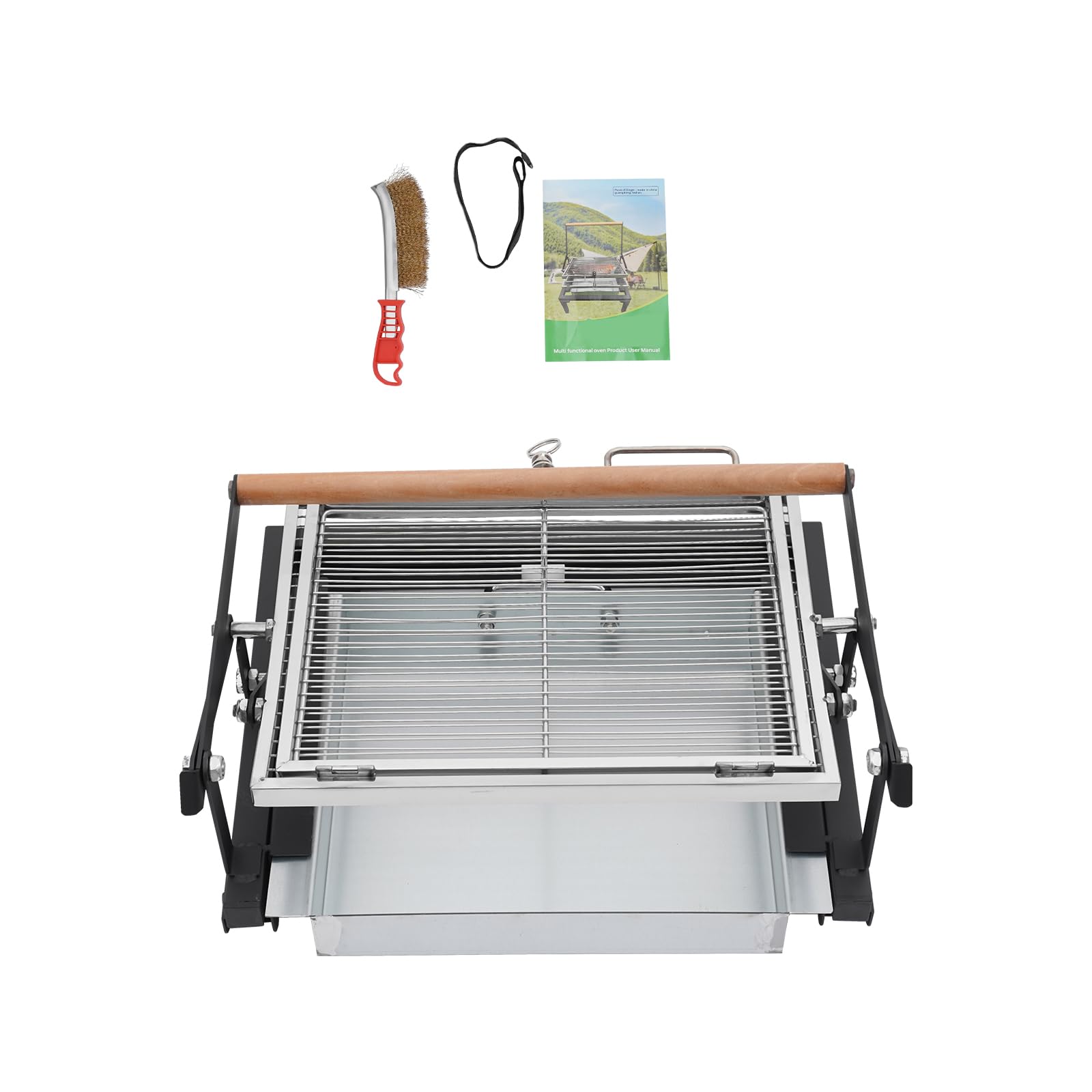 Barbecue pieghevole a carbonella, 48 cm/68 cm, con griglia girevole a 360°, per campeggio, giardino, picnic e spiaggia, pieghevole in acciaio inox con funzione di trasporto (48 cm)