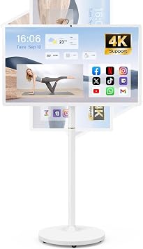 Bisprico 32-Inch Portable Smart TV with 1080p Display, Full Swivel Rotation, 4K Webcam, Android 13 OS, 8GB RAM + 128GB Storage, 8-10H Battery, Rolling TV with Remote Control