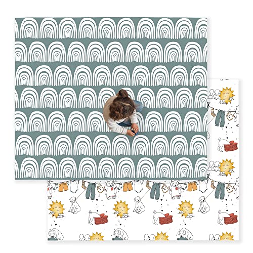 JumpOff Jo Baby Play Mat - Large Folding Foam Play Mat for Infants, Babies, Toddlers, Waterproof, Double-Sided (70' x 59') - Rainbow Dog Days