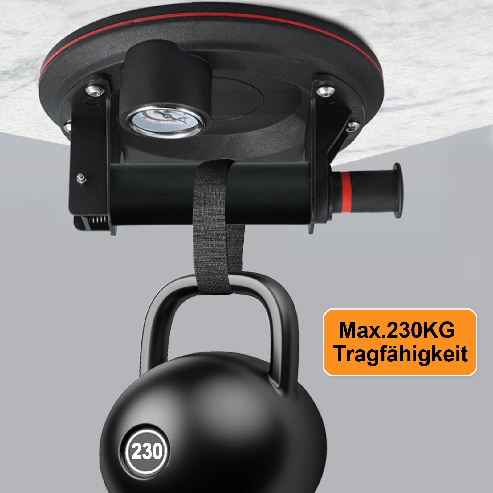 2er-Set 8" Saugheber Glassauger mit Manometer, Fliesenheber Saugheber Max. Tragkraft 230 kg, Saugheber für Fliesen,Glas,Laminat mit Tragbarer Werkzeugkasten