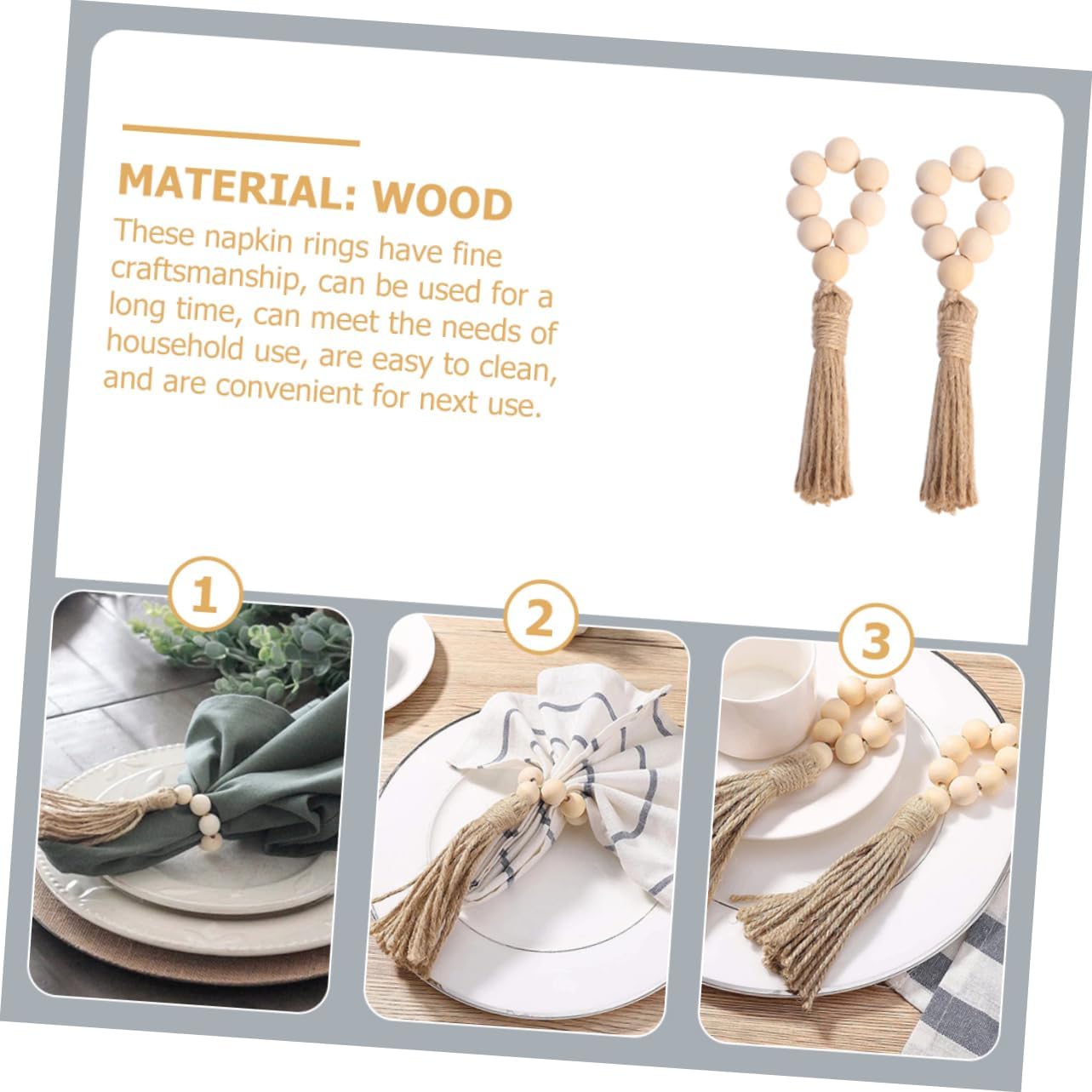 Decorative Napkin Ring 2 Pieces Wood Wear Resistant for Table image 4