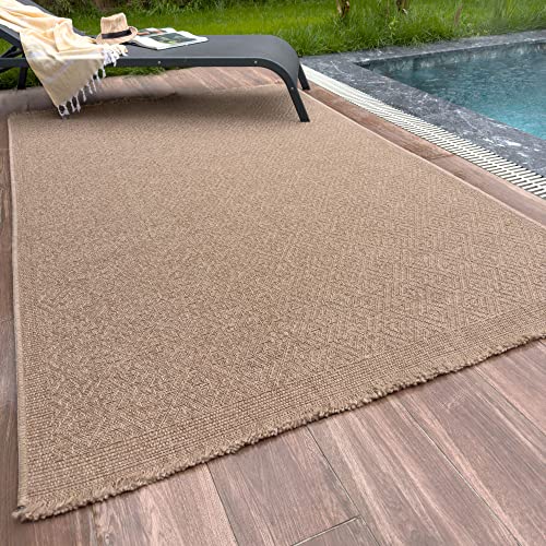 THE RUGS Nature Collection Outdoor Rug, Indoor/Outdoor Tona Border Area Rug for Patio Deck, Garden, Kitchen