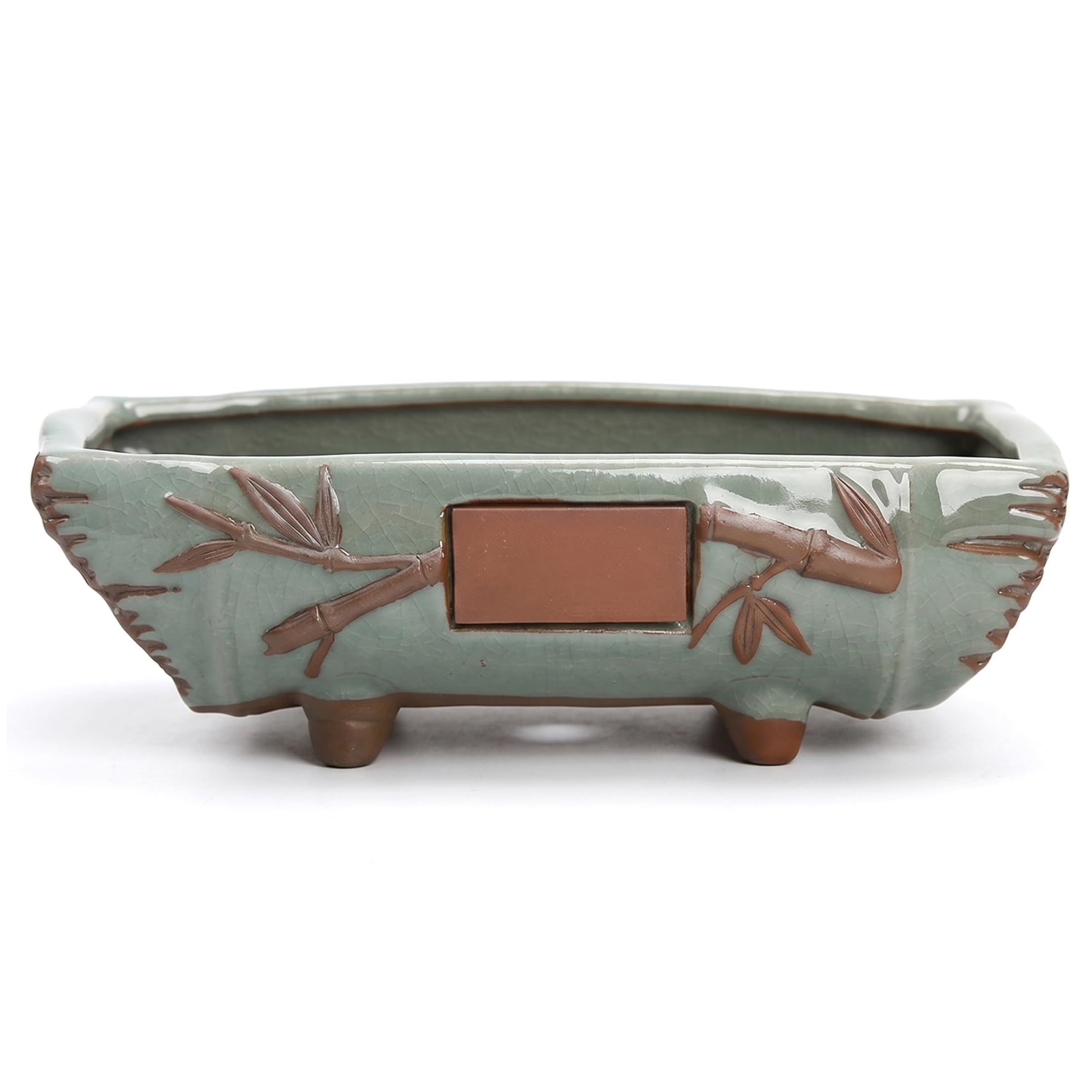Yeaxxsqy Rectangular Ceramic Shallow Bonsai Pot, 10×3.5×2.4 Inch, Root-Control Design for Succulents & Small Greens