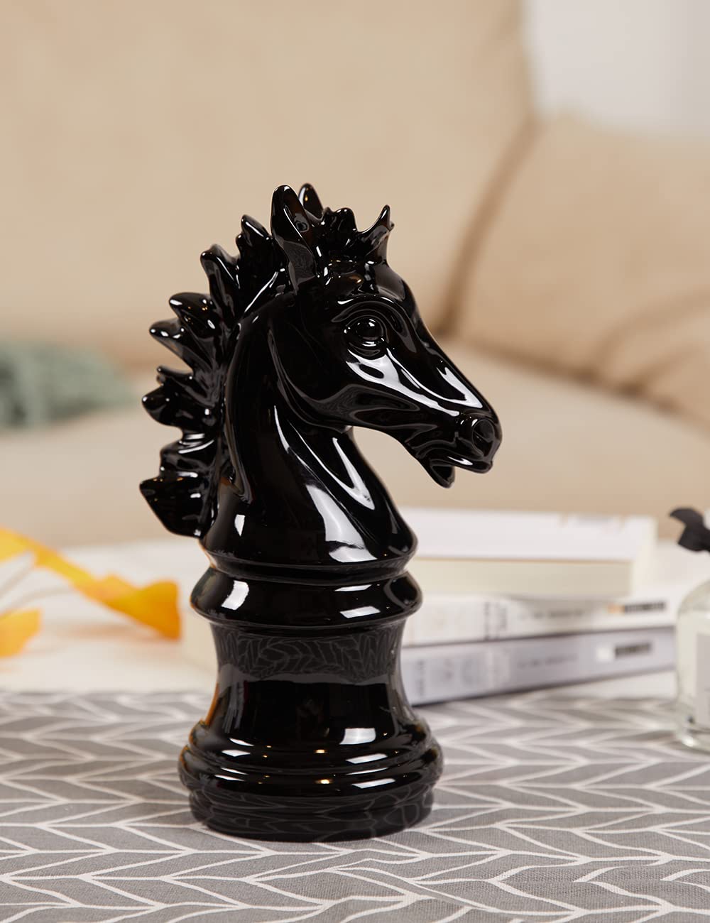 Scacchi Scultura Figurina Cavaliere Statuetta Regalo Moderna Decorazione Arte Casa Soprammobili Ornamento Resina Statua Nero 25cm