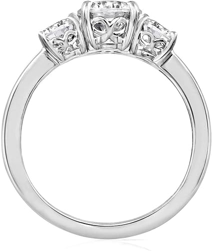 Miniatura 2 de Tienda Collection Anillo redondo de plata de ley chapado en oro o platino con 3 piedras hecho con circonitas infinitas