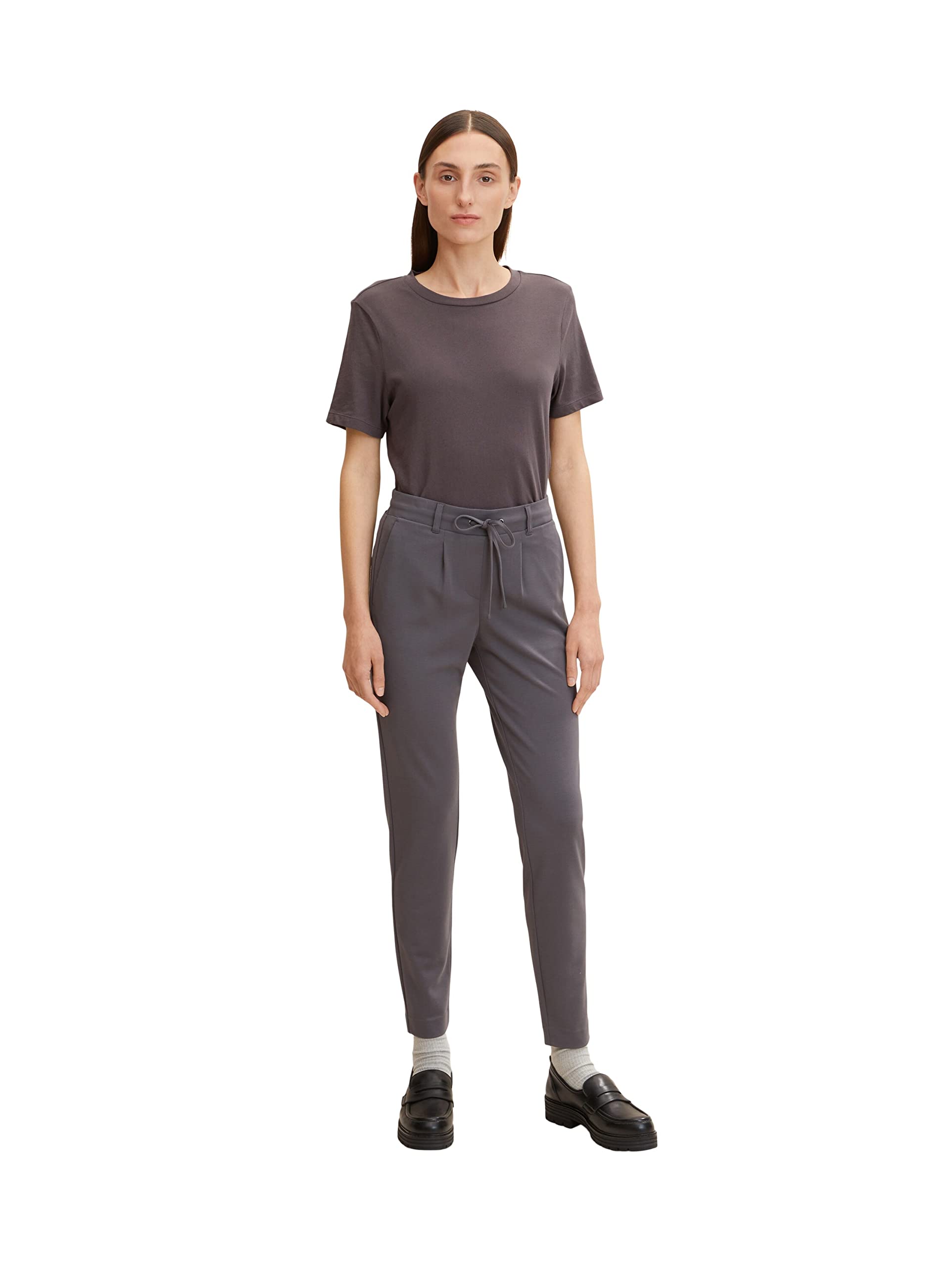 TOM TAILOR Women's 1008375 Loose fit Trousers, 15417-Evident Anthracite, 34W x 30L