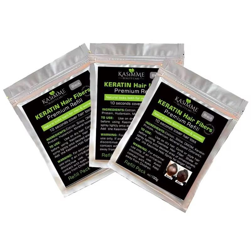 Hair Building Fibers Refill Bag 100g BLACK – Compatible with All Hair Fiber Bottles – Instantly Conceals Thinning Hair & Bald Spots – Natural Premium Keratin Hair Fibers for Men & Women