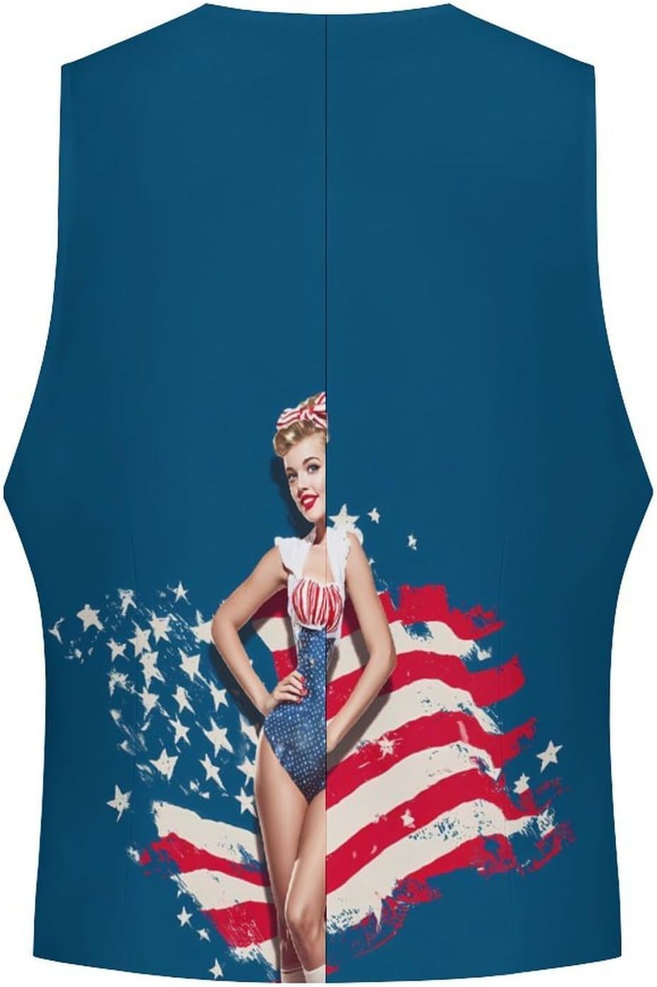Vintage Pin Ups with U.S. Flag Novelty Men's Suit Vest Casual Formal Dress Vests Business Waistcoat