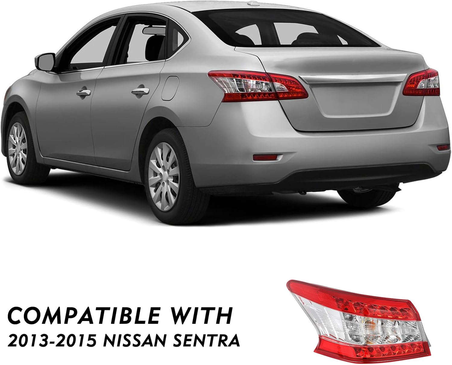 LED Tail Light Assembly Compatible with 2013 2014 2015 Nissan Sentra Left Driver Side Taillights Rear Tail Lamp Brake Light