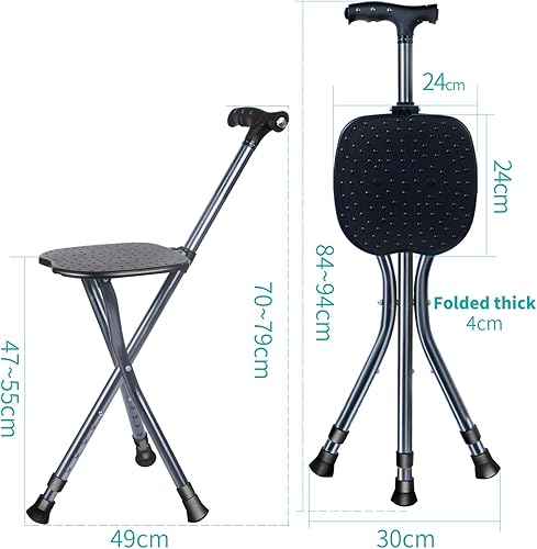 Miniatura 7 de ENLUNTRA Portable Foldable Cane seat, Height Adjustable Walking Cane with seat, Canes for Seniors with Magnetic Massage Handle and LED, Supports up