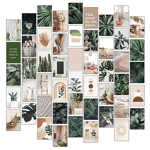TRAMIN 50PCS Boho Aesthetic Pictures Wall Collage Kit, Peach Teal Photo Collection Collage Bedroom Decor for Girl Teens and Women, Orange Boho Wall Prints Kit, Small Posters for Room Bedroom Aesthetic