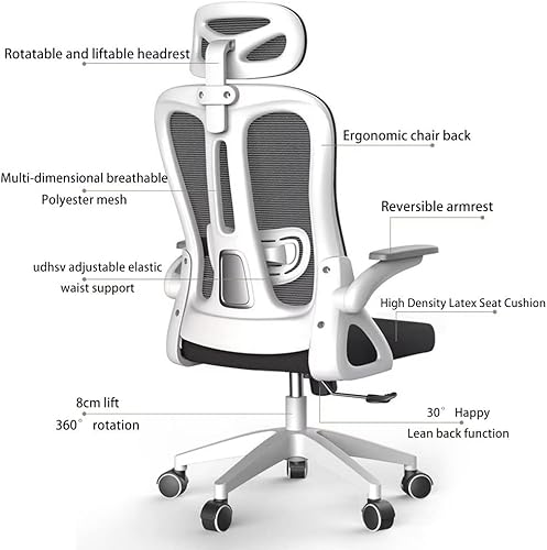 Miniatura 3 de Sillas de oficina para adultos, silla de oficina ergonómica, silla de escritorio de malla transpirable, silla de computadora de soporte lumbar con