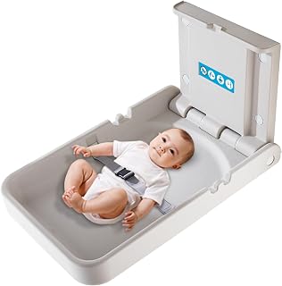 Vertical Baby Changing Station Wall Mounted Changing Table Portable Diaper Changing Tables Heavy Duty for Home Commercial Bathroom with Safety Belt(White Gray)