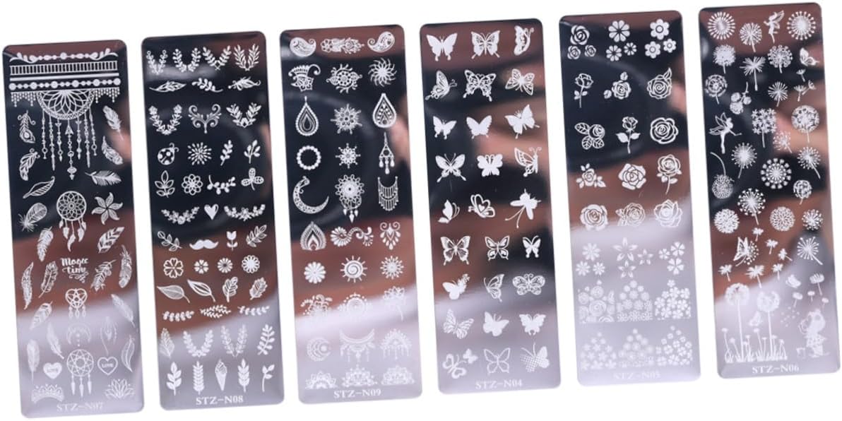 LALAFINA Manicure Kit Nail Stamper Nail Stencils 6Pcs Women Steel Art Plate For Template Florals Nail Stainless Plates Girls Printing Stamping DIY Butterflies Nail Stamper Nail Stencils Nail
