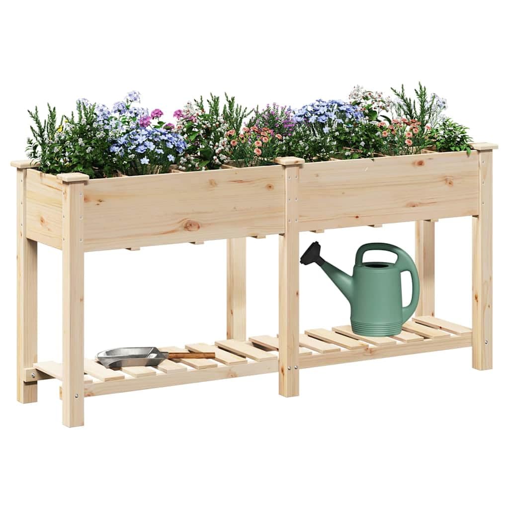 Macetero de jardín con estante, color beige, 161,5 x 45 x 76,5 cm, de madera maciza de abeto para exteriores, resistente y elevada para flores y hierbas