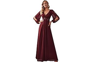 Women's Elegant V-Neck Long Bridesmaid Dress in Luxurious Chiffon (00461)