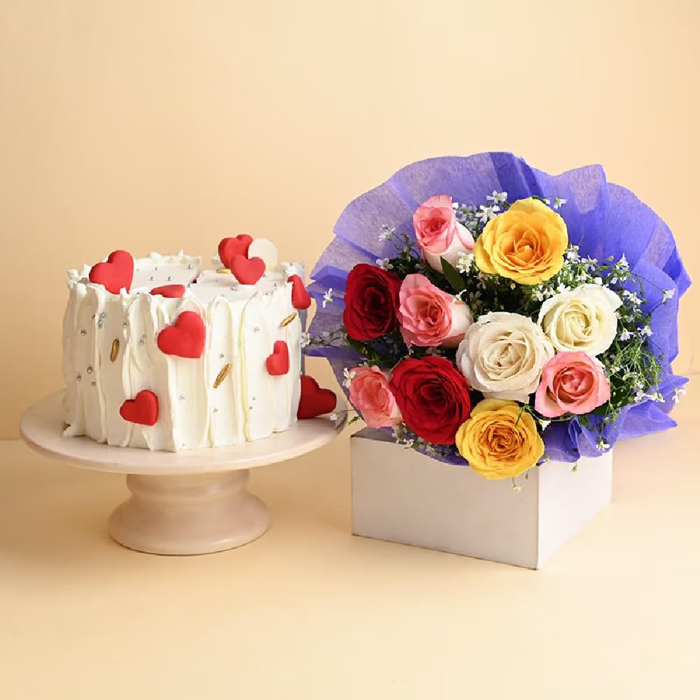 FlowerAura Fresh 500g Tasty Red Velvet Cake With Fresh Live 10 Roses Flower Bouquet For Valentines Day Gift, Birthday Gift, Anniversary Gift, Womens Day Gift, Mothers Day Gift (Same Day Delivery) (B0CWNBLKPB) Amazon Price History, Amazon Price Tracker