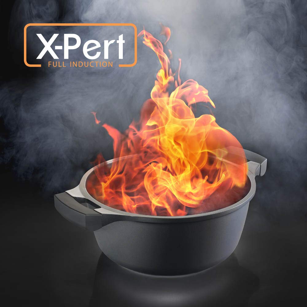 Metaltex XPERT-Cacerola Alta Aluminio Fundido, 28 cm, Antiadherente ILAG 3 Capas, Full Induction válido para Todo Tipo de cocinas, Negro, 28 CMS