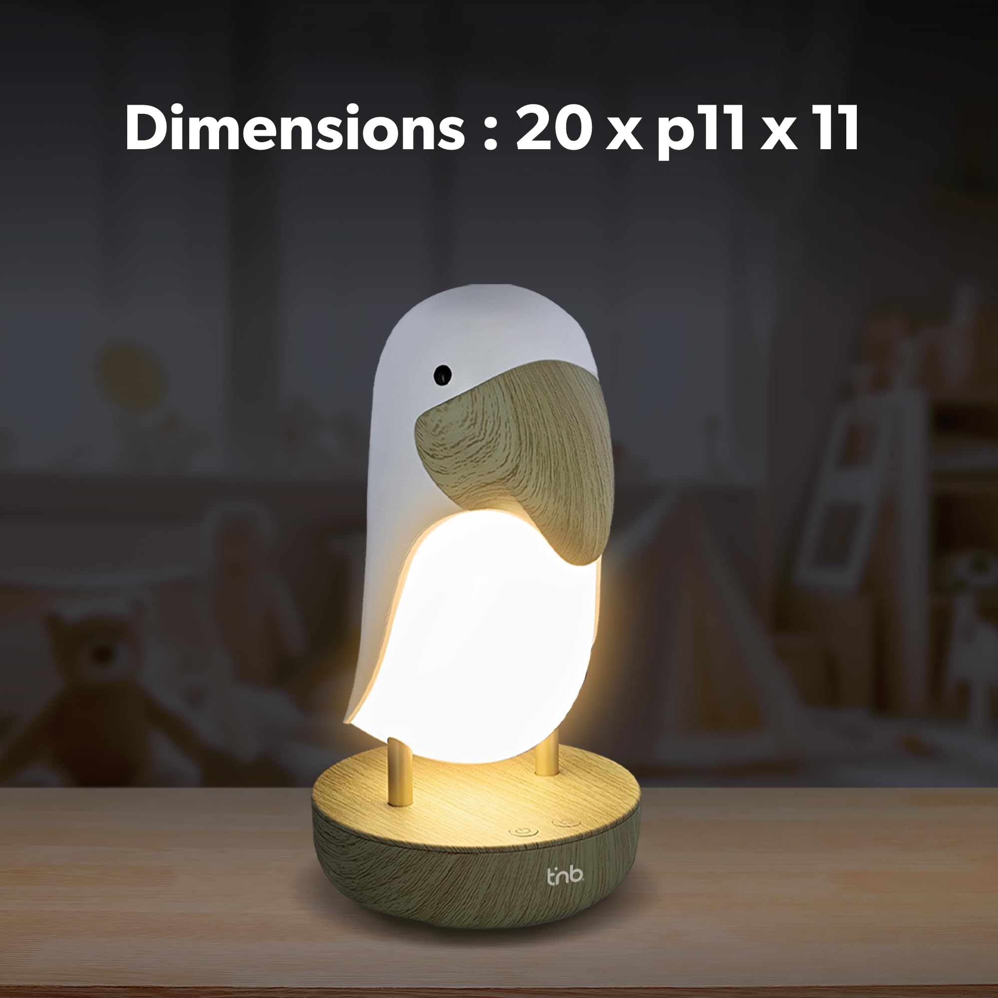 T'nB – Luz nocturna con sonidos relajantes, 6 ruidos naturales para la relajación, control remoto, temporizador 30 min, brillo ajustable, modo de respiración, carga USB – Tucán blanco