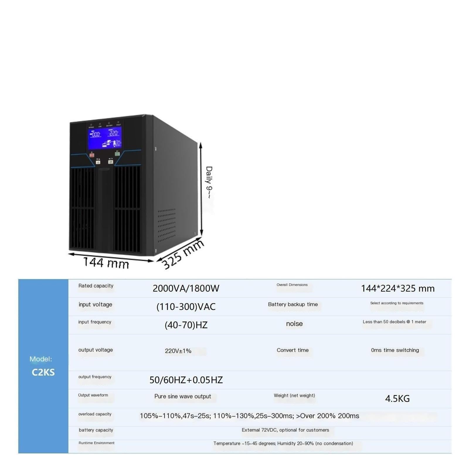 UPS 2KVA 1800W En Línea Sin Batería 72VDC 220V