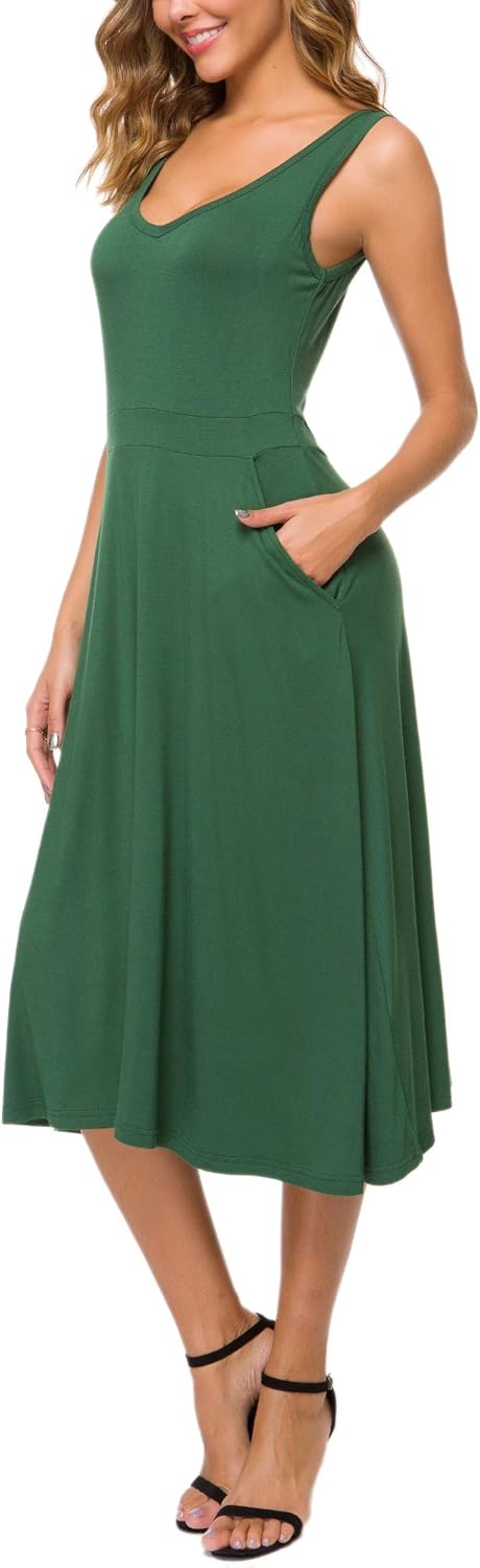Urban CoCo Women's Summer Casual Sleeveless Flared Midi Dress Swing T-Shirt Dresses with Pockets - Image 4