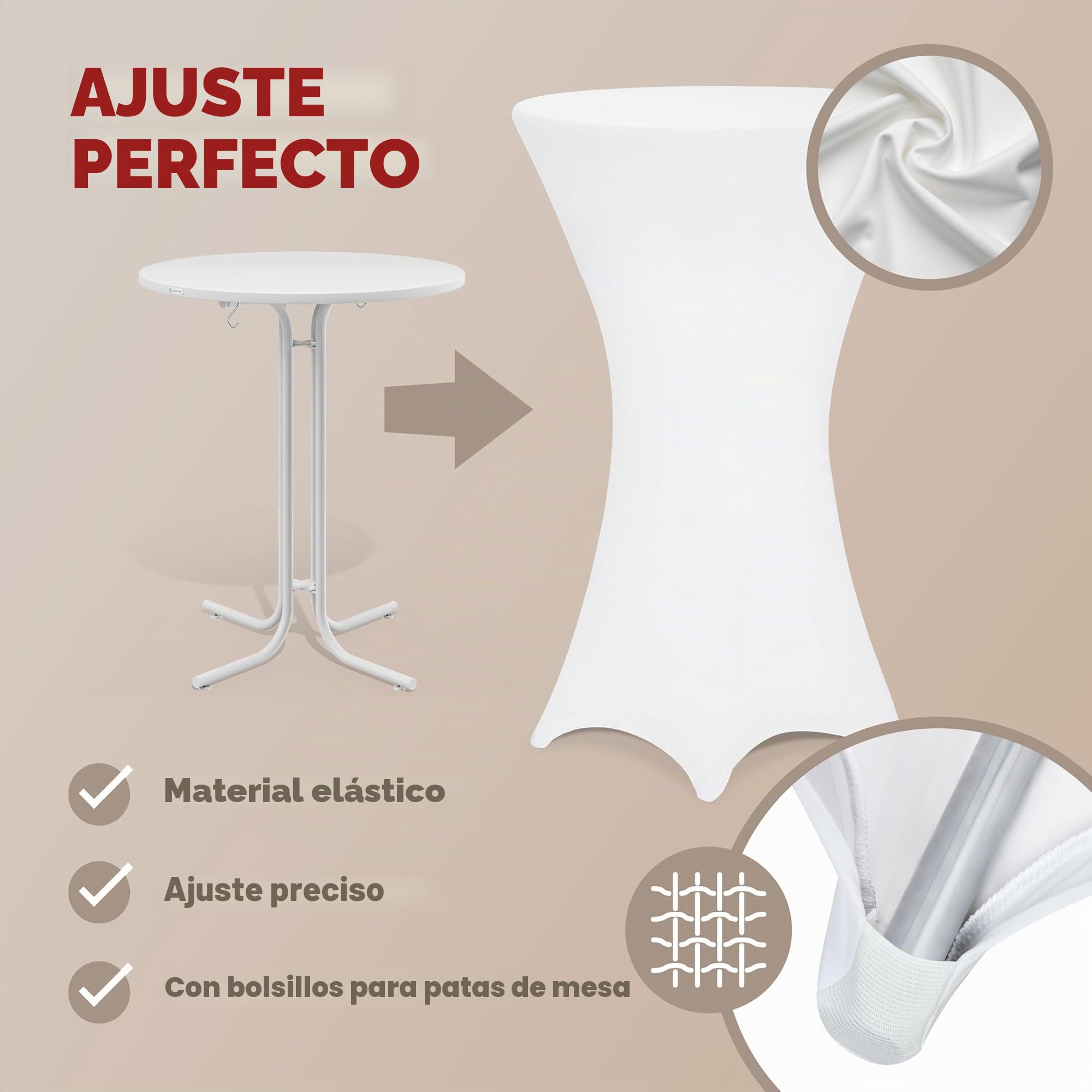 Deuba 5 x Manteles elásticos para Mesa de pie Alta de 70cm Lavable fácil Cuidado Blanco para Eventos matrimonios