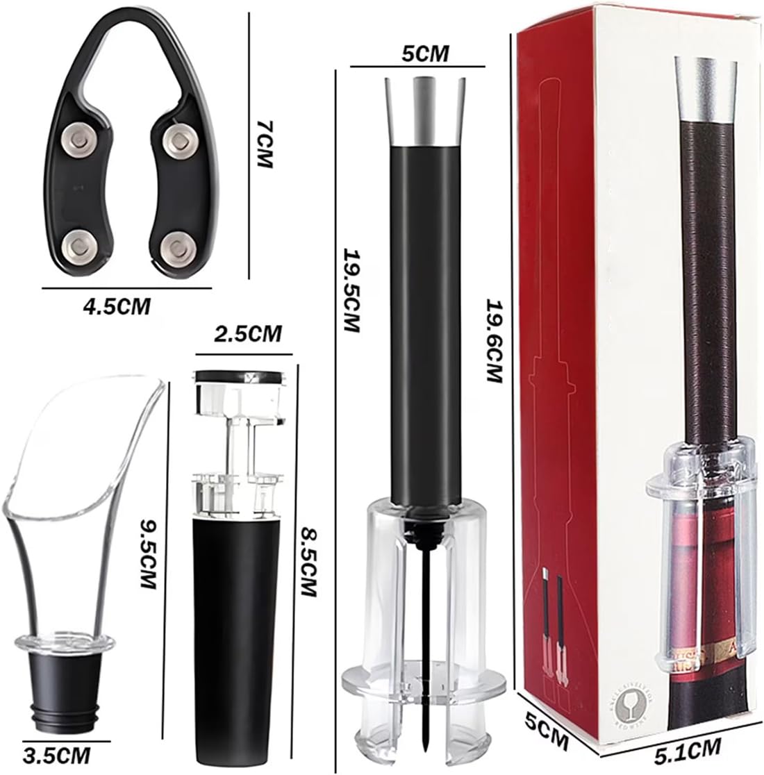 Wino on The Go Weinöffner-Set,Luftdruckpumpe,Weinflaschenöffner,einfacher Korkenentferner,Korkenzieher,Korkenzieher,Weinöffner,Griff aus Aluminiumlegierung(rot)
