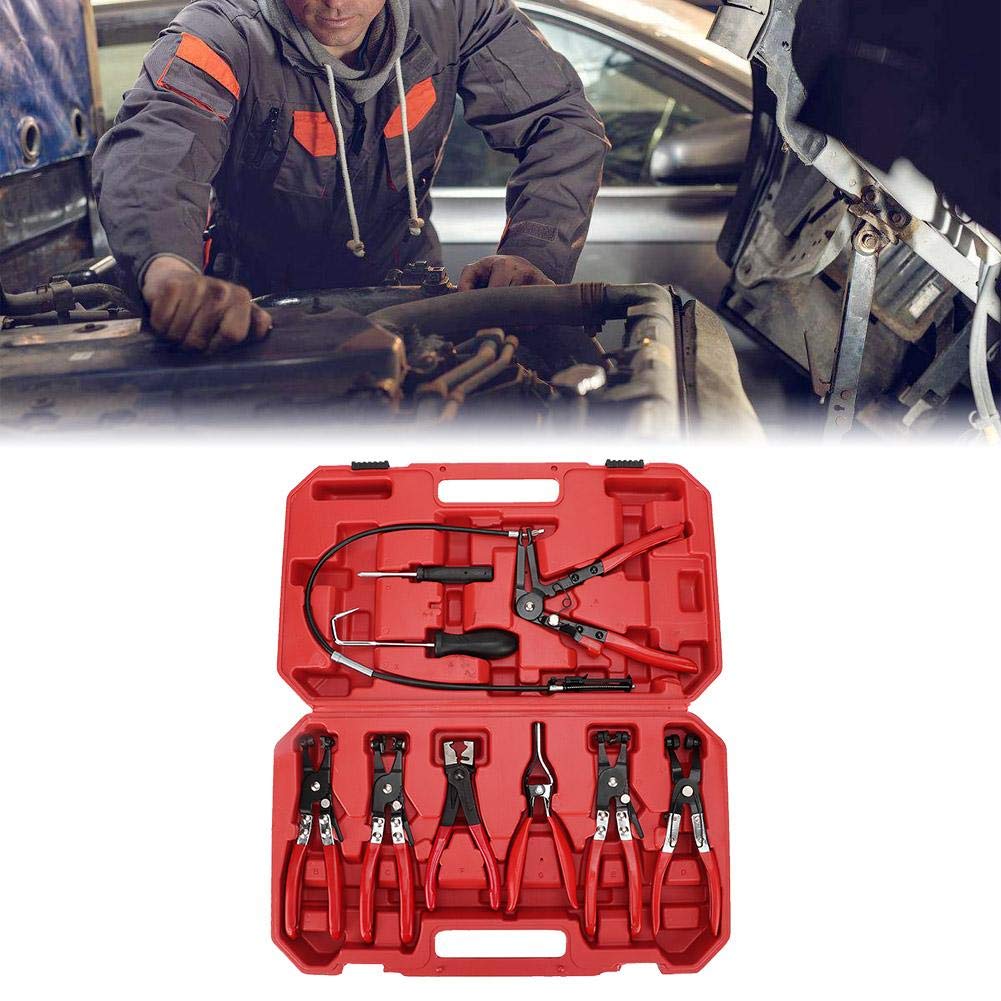 Juego de 10 alicates de abrazadera de manguera, kit de alicates de abrazadera para clips autoajustables de 18-54 mm, alicates de clip de banda de mandíbula giratoria con cable de bloqueo, kit de