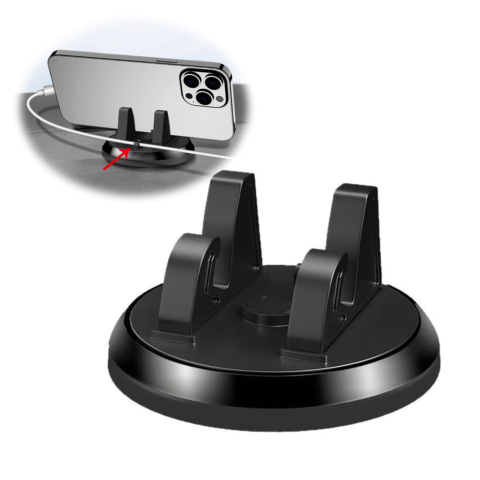 Mobile Phone Holder 360° Rotation, Smartphone Dashboard, Non-Slip Silicone, Strong Adhesive, iPhone