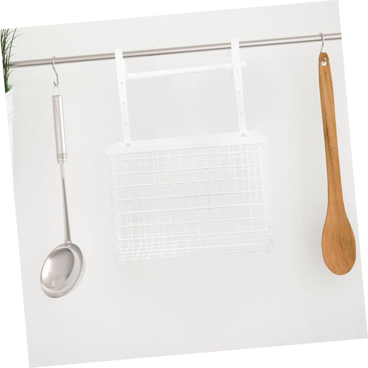 Luxshiny Cabinet Door Storage Basket Grid Storage Baskets Hooks over The Door Pantry Organizer Iron Wire Towel Bar for Kitchen