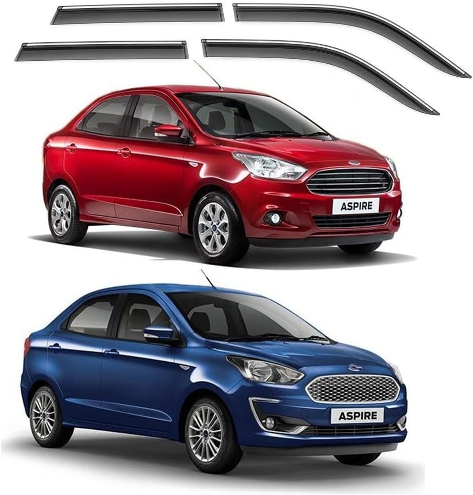 Unbreakable Chrome line Door Visor/Wind Deflector/Rain Guard Compatible for Ford Figo Aspire (2016 to Present) Type-1 & 2 (Set of 4pc)