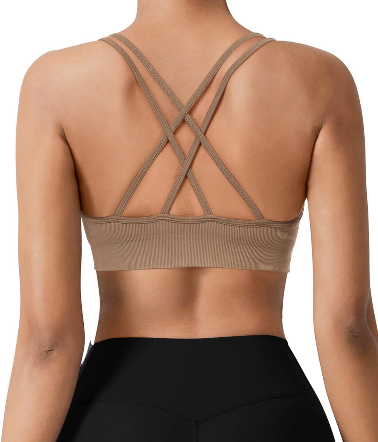 VEQING Seamless V-Neck Women Sports Bras, Padded Cross Back Wireless Low Impact Workout Yoga Bras for Small Chests, 3 Pack - Image 3