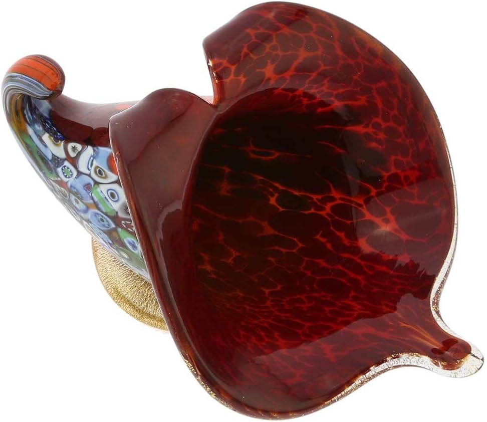 GlassOfVenice Murano Glass Millefiori Horn of Plenty Sculpture - Red