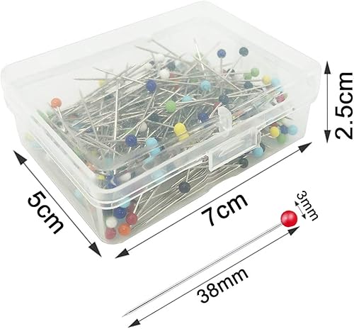 Miniatura 9 de Benvo 250 alfileres de costura con cabeza de perlas de plástico, alfileres rectos para acolchar de 1.496 in, cabezales de bolas multicolor con caja