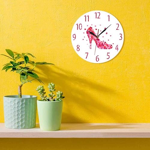 Miniatura 7 de The Geeky Days Reloj de pared con estampado de pétalos de rosa rosa con tacón alto y silencioso, arte de pared para mujer, dormitorio, femenino,