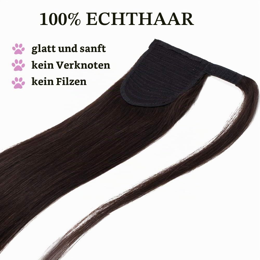 SEGO Pferdeschwanz Haarteil Zopf extensions Ponytail Haarverlängerung clip in Pony Echthaar remy Dunkelbraun 18"(45cm)-90g