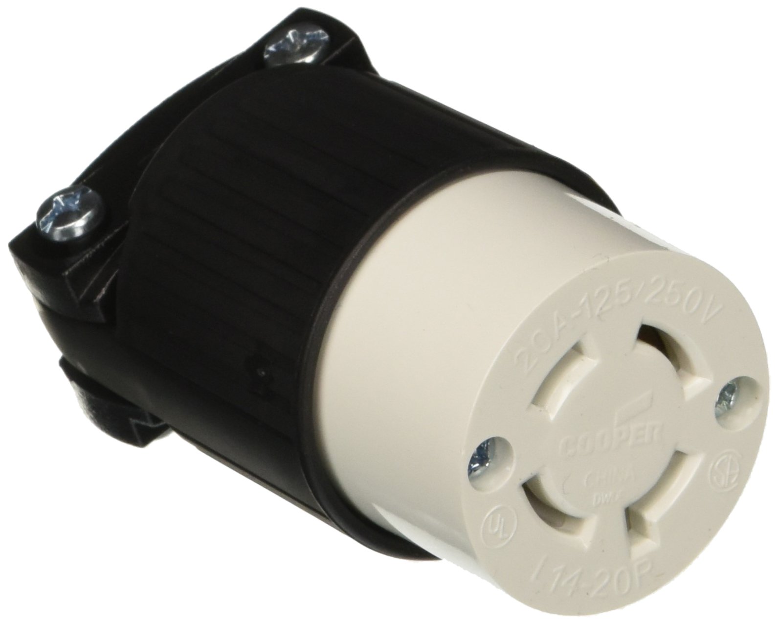 EATON L1420C Arrow Hart Safety Grip Heavy Duty Grounded Polarized Twist Lock, 125/250 V, 20 A , Black