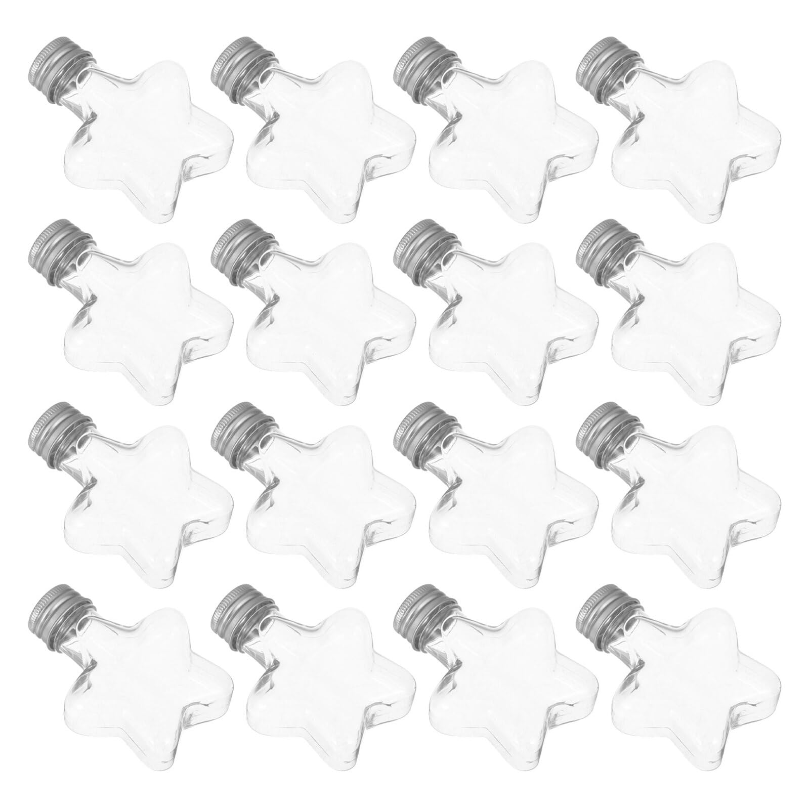16 barattoli in plastica a forma di stella da 50 ml con coperchio argentato e anello per appenderlo, riutilizzabili, per caramelle natalizie, bomboniere e decorazioni per alberi