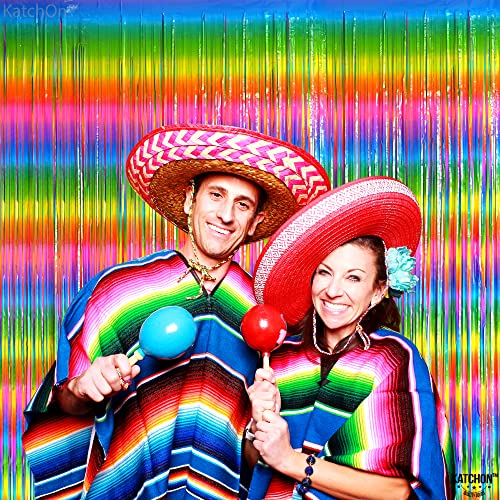 Katchon, Xtralarge Rainbow Metallic Curtain - 6.4X8 Feet, Pack Of 2 | Rainbow Metallic Streamers | Rainbow Tinsel Curtain For Rainbow Wedding Decorations | Pride Streamers, Pride Birthday Decorations #TOP6